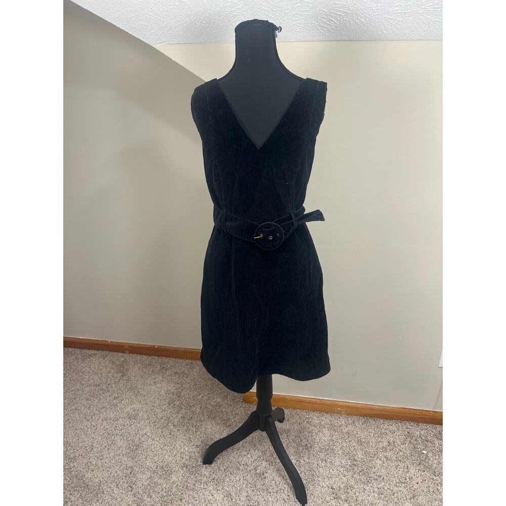 American Eagle Corduroy Jumper Dress Womens Large Black A-Line V-Neck Belted Y2K